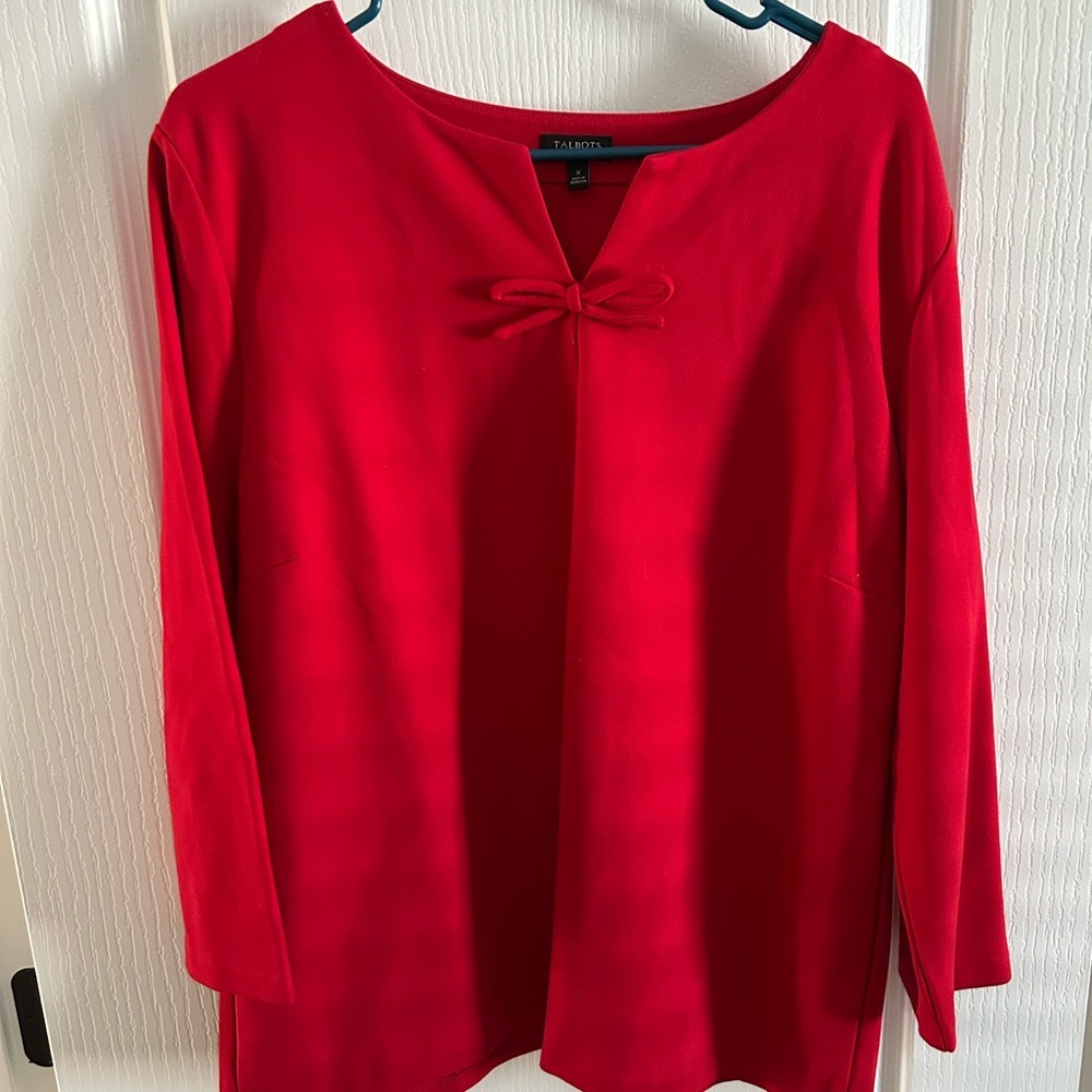 Talbots Vibrant Red Blouse with Bow Accent